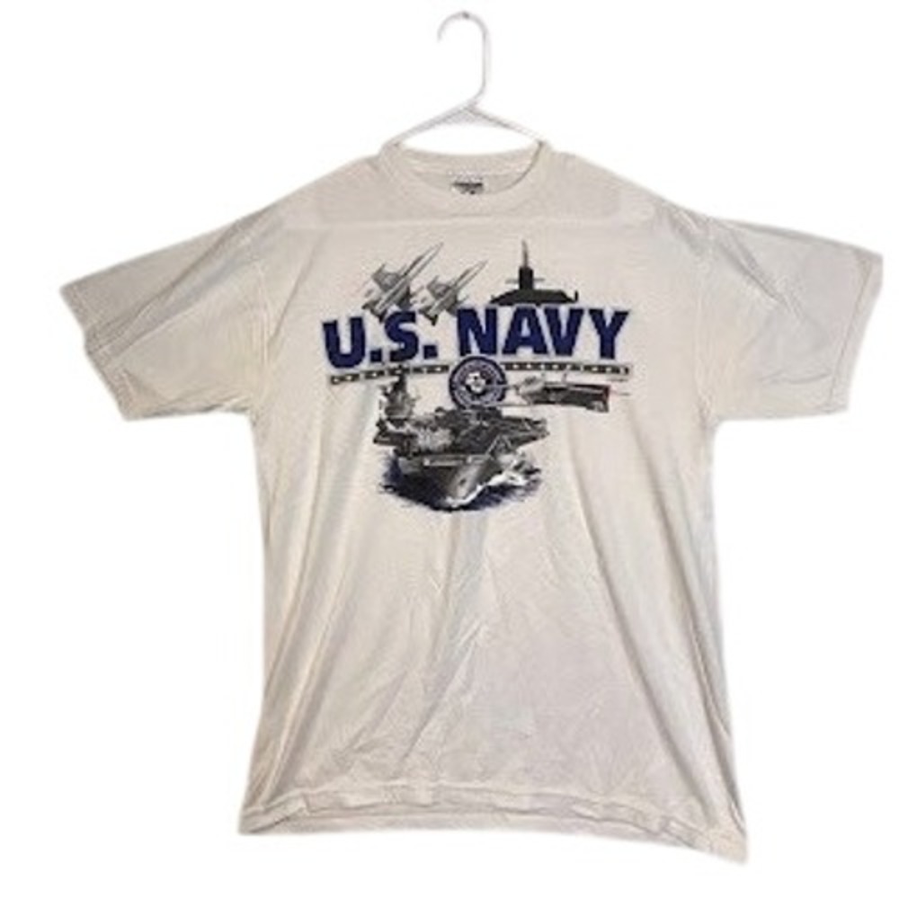 US Navy Mens Graphic T Shirt Large Aircraft Carrier Fighter Jets Submarine